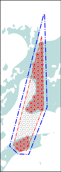 Hexagrid mask for bathy and soil for the Morie Layoyt study case