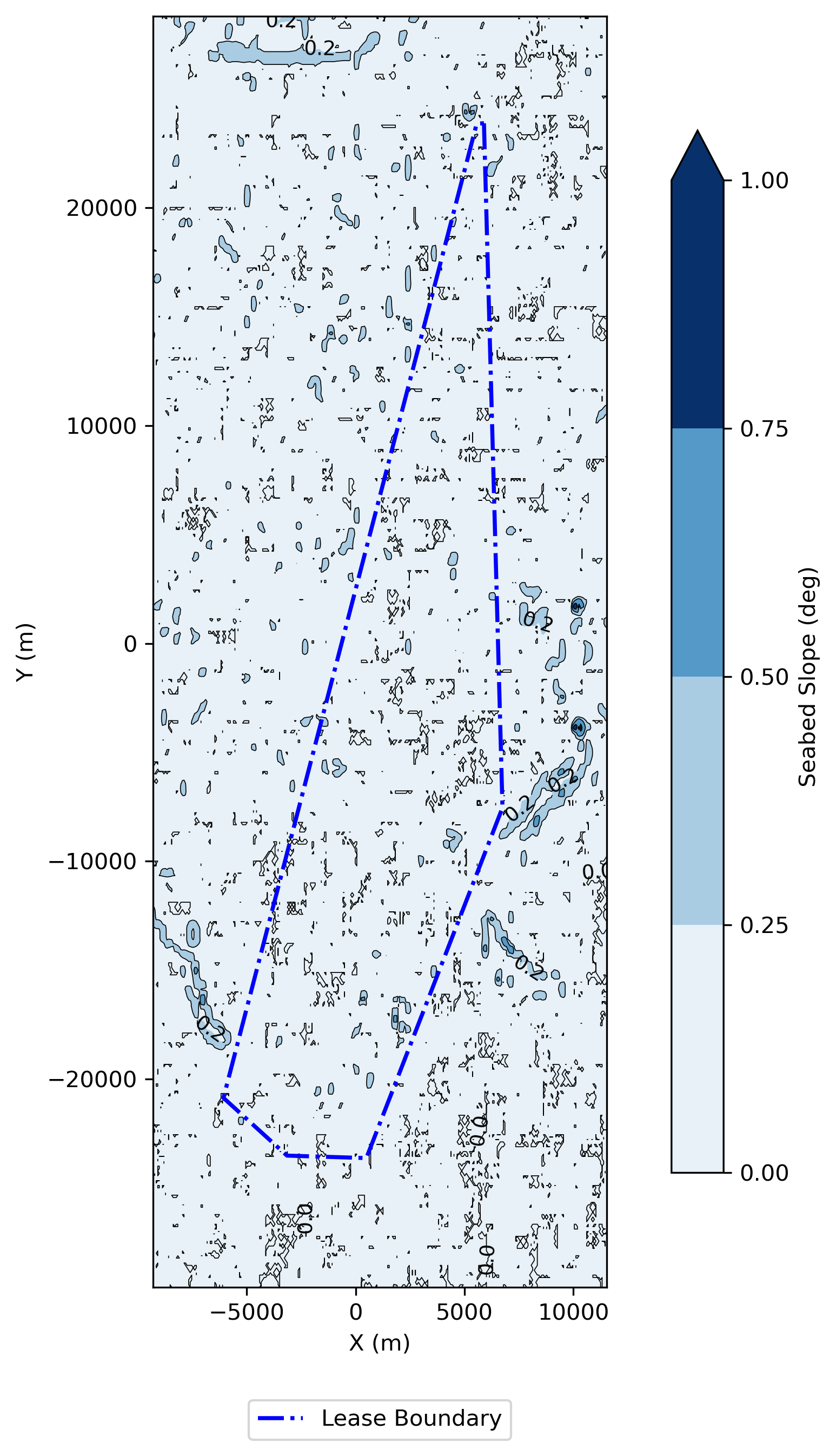 Seafloor slope map derived from GEBCO bathymetry showing slope distribution across the Celtic Sea lease area