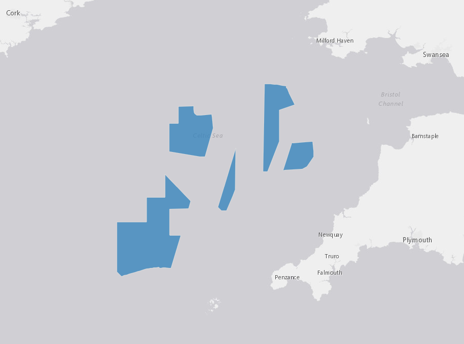 Map of Celtic Sea lease areas showing spatial distribution of candidate zones for floating offshore wind development